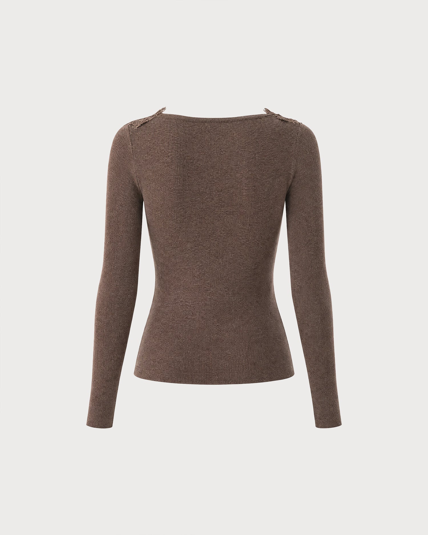 Coffee V Neck Lace Knit Sweater 03