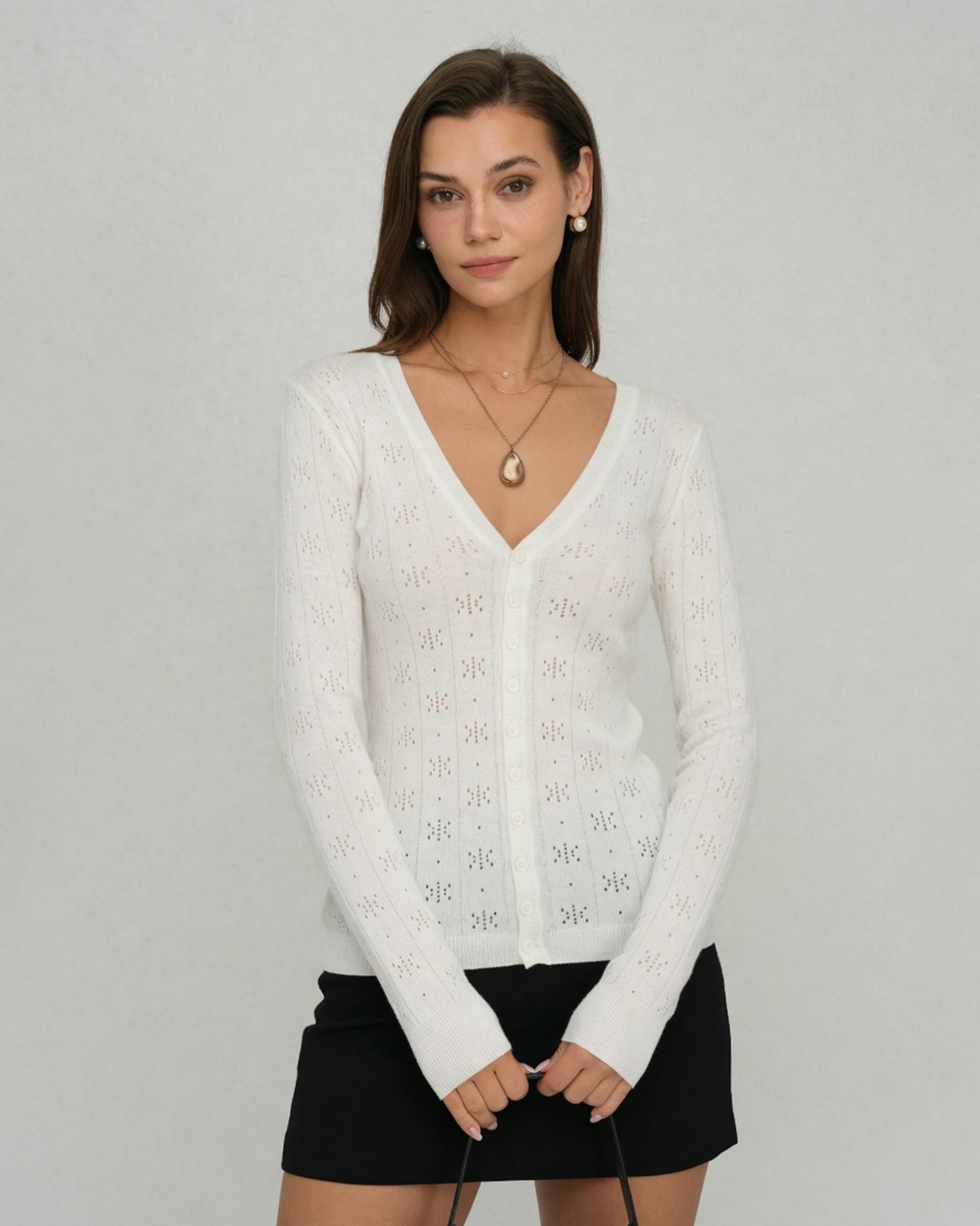Women's Polyester Knit Sweater White - RIHOAS