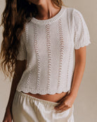 Women's Polyester Knit Sweater White Tops - RIHOAS