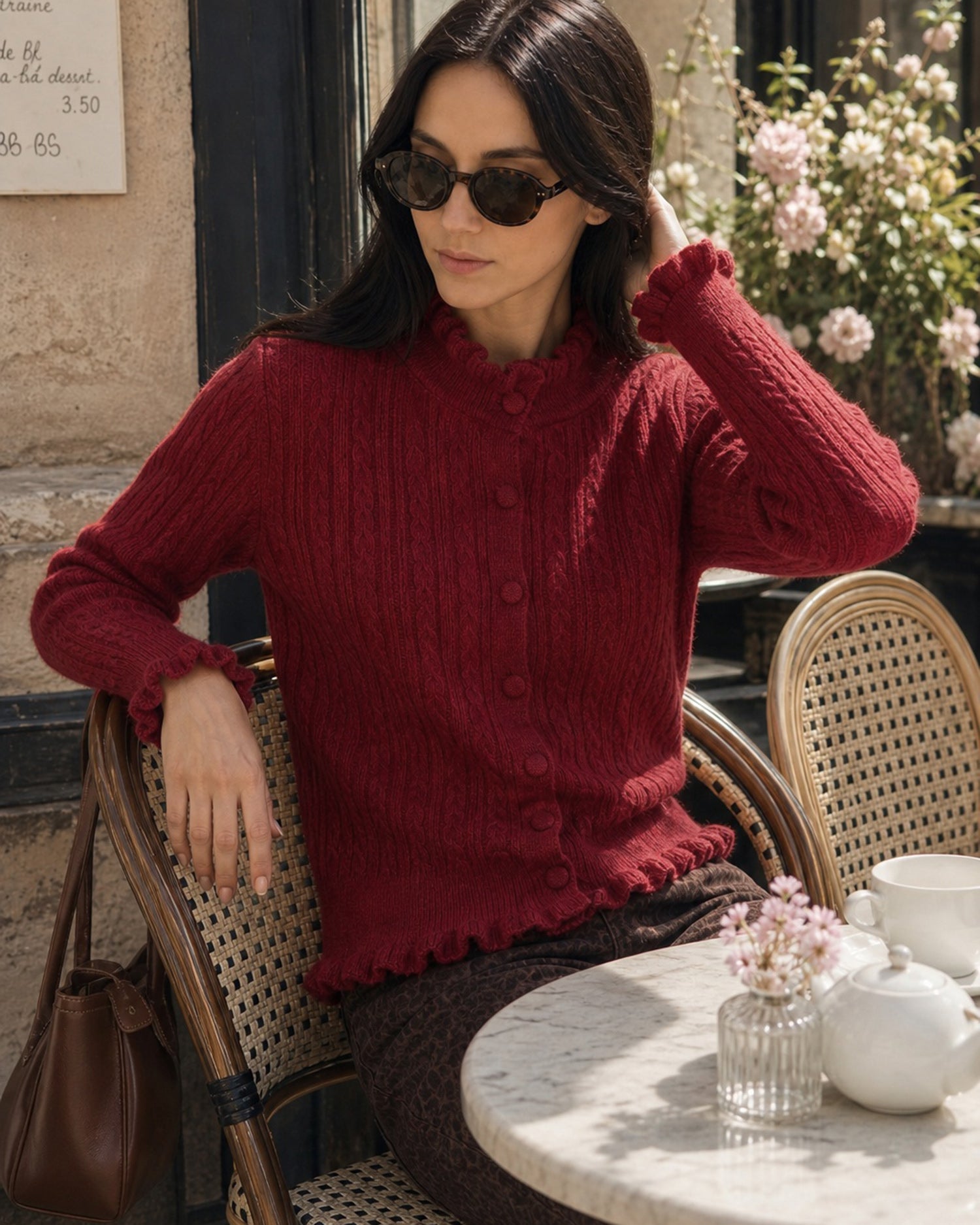 Women's Polyester Knit Sweater Wine Red - RIHOAS