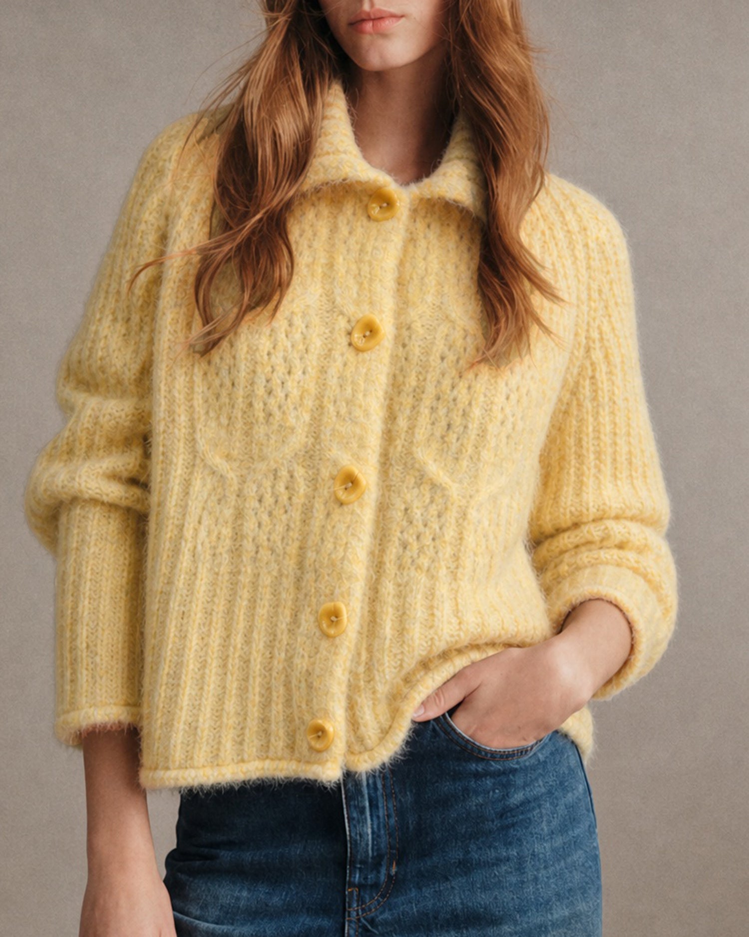 Women's Polyester Knit Sweater Yellow - RIHOAS