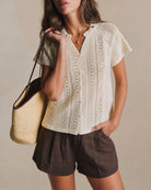 Apricot V Neck Cut Out Button Tee 01