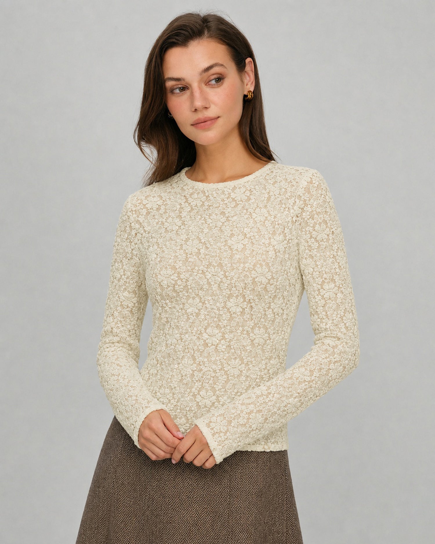 Apricot See Through Textured Knit Tee 01