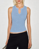Women's Polyester Knit Top Blue Tops - RIHOAS