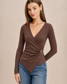 Women's Polyester Knit Top Coffee - RIHOAS