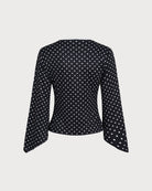 Black V Neck Polka Dot Knit Tee 02