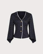 Black V Neck Polka Dot Knit Tee 01