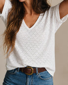 Women's Polyester Knit Top White Tops - RIHOAS