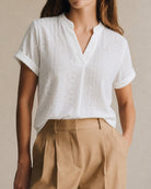 Women's Polyester Knit Top White Tops - RIHOAS