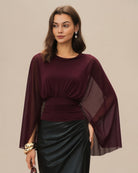 Women's Polyester Knit Top Wine Red - RIHOAS