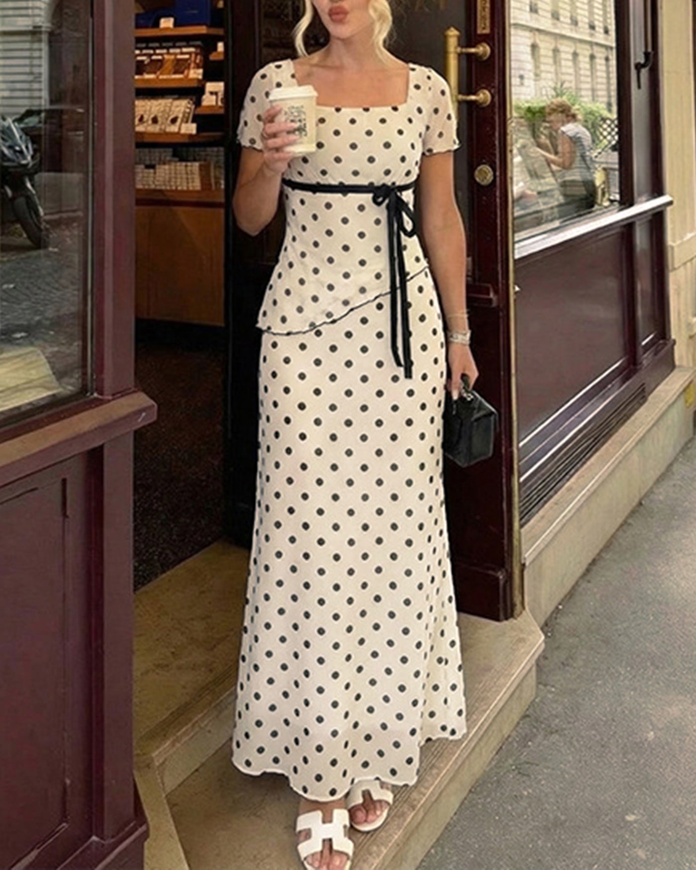 Apricot Square Neck Polka Dot Two-Piece Set & Reviews - Apricot