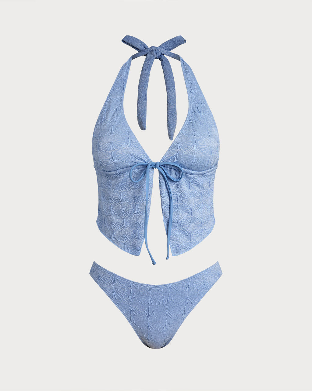 Women's Polyester Knitted Tankini Set Light Blue Tankinis - RIHOAS