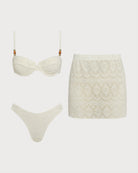 Women's Textured Fabric Underwire Three-Piece Bikini Set Bikinis - RIHOAS