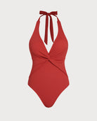 Women's  Twisted Halter Swimsuit Red One-Pieces - RIHOAS