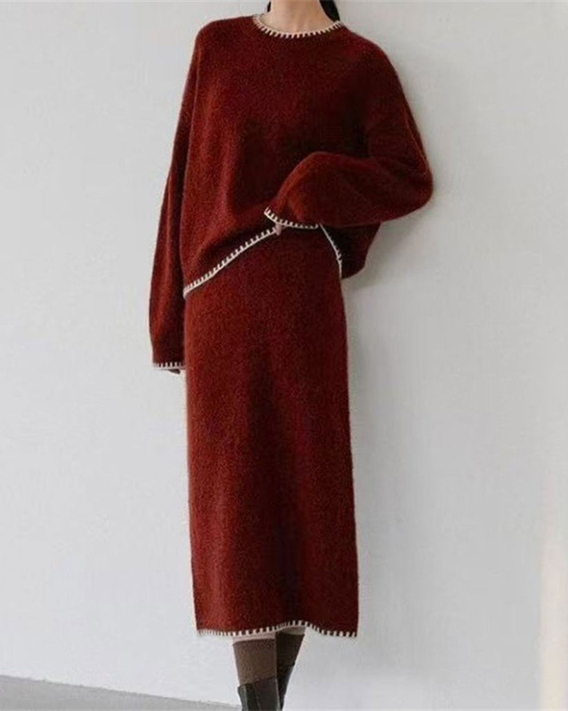 Women's Two-piece Polyester Knit Skirt Suit Two-Piece Outfits - RIHOAS