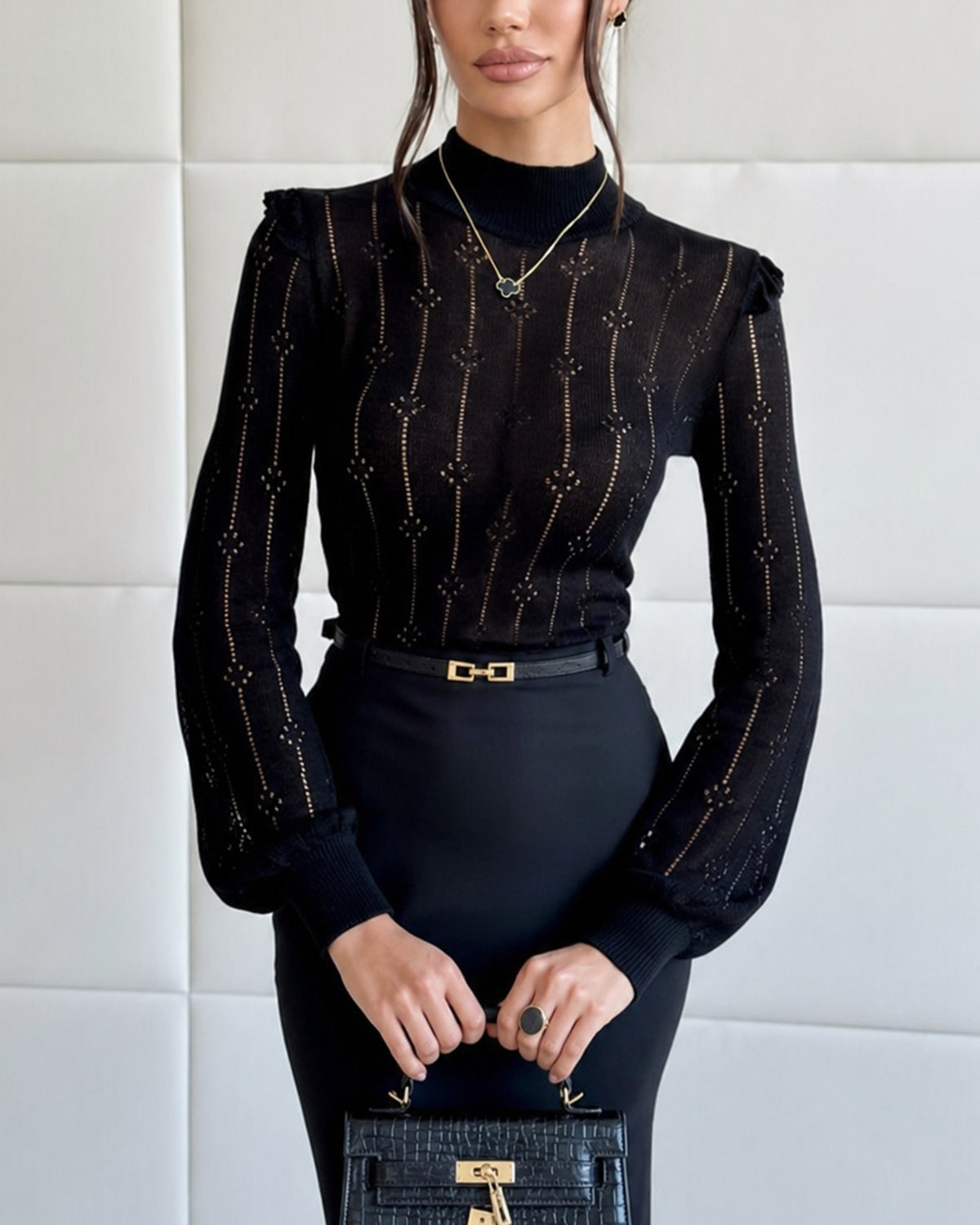 Women's Viscose Knit Sweater Black - RIHOAS