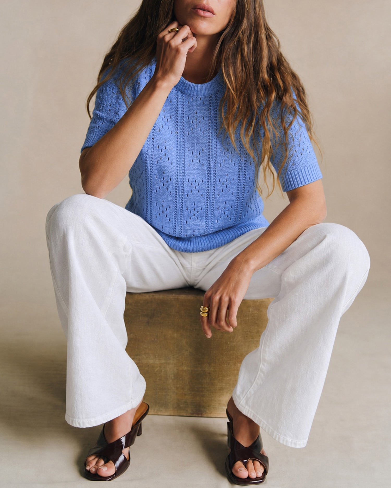Women's Viscose Knit Sweater Blue Tops - RIHOAS