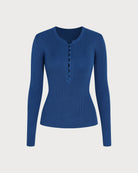 Blue Round Neck Textured Knit Sweater 02