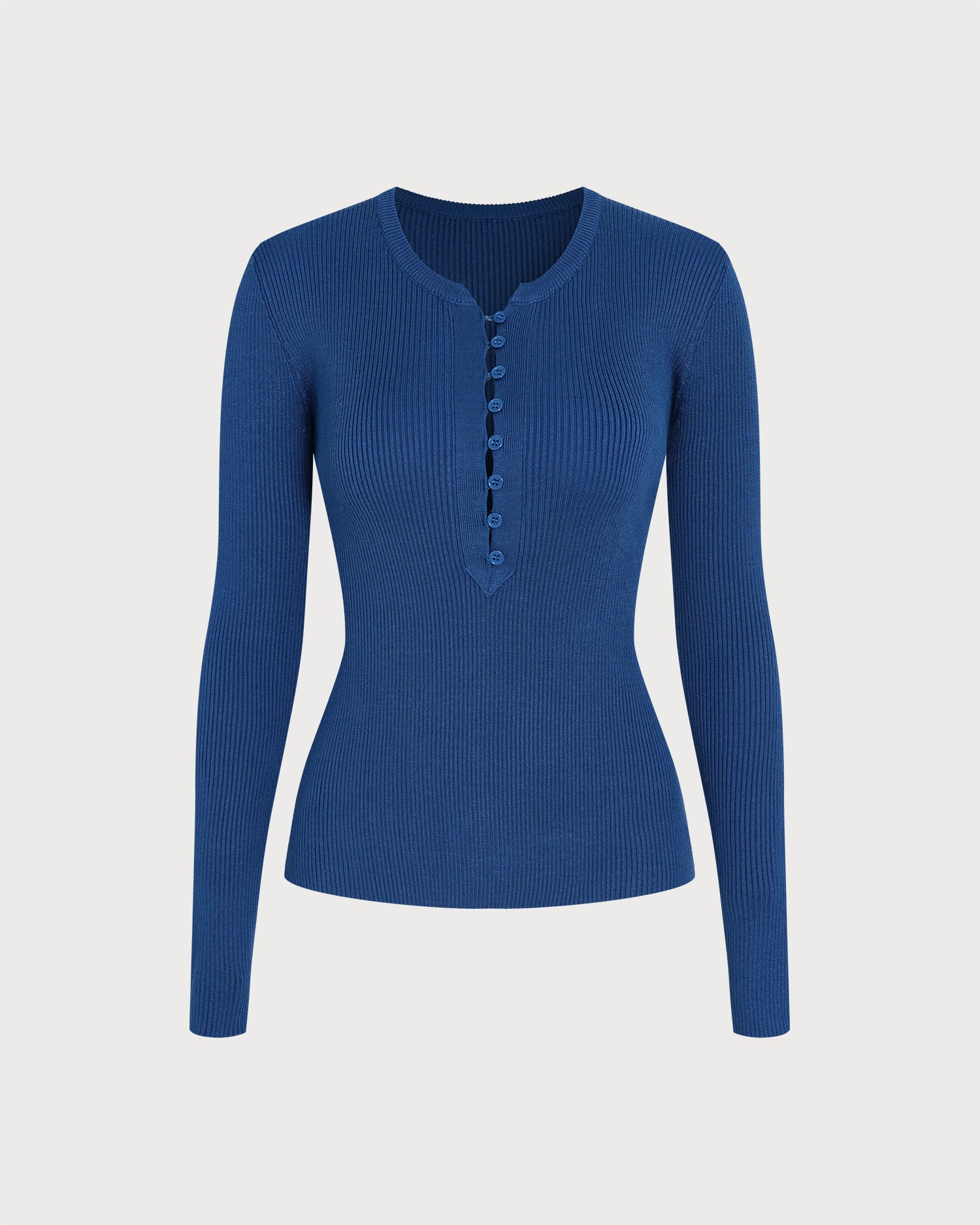 Blue Round Neck Textured Knit Sweater 02