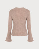 Camel V Neck Bell Sleeve Knit Cardigan 03