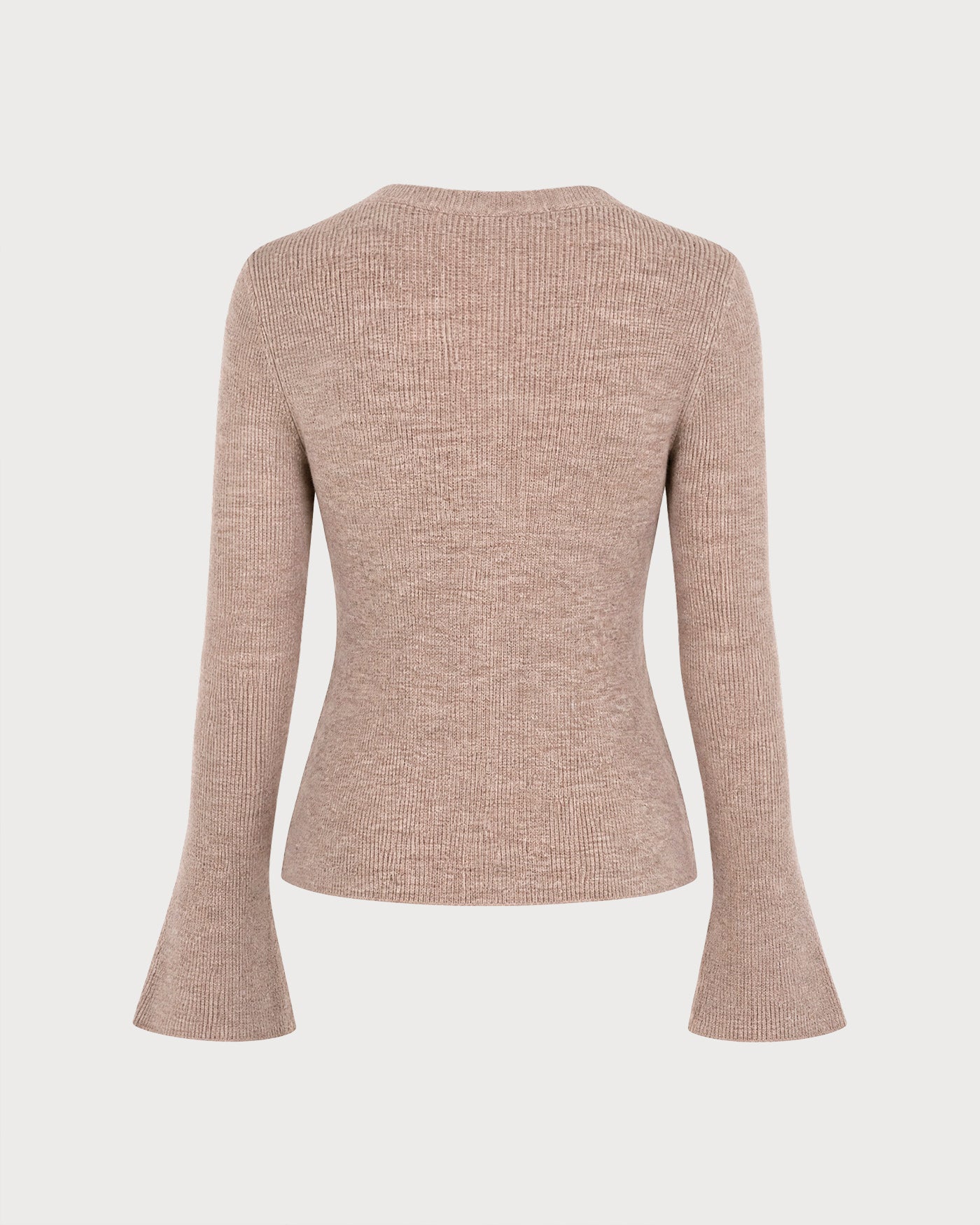 Camel V Neck Bell Sleeve Knit Cardigan 03