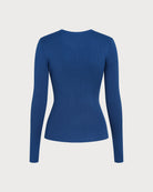 Blue Round Neck Textured Knit Sweater 03