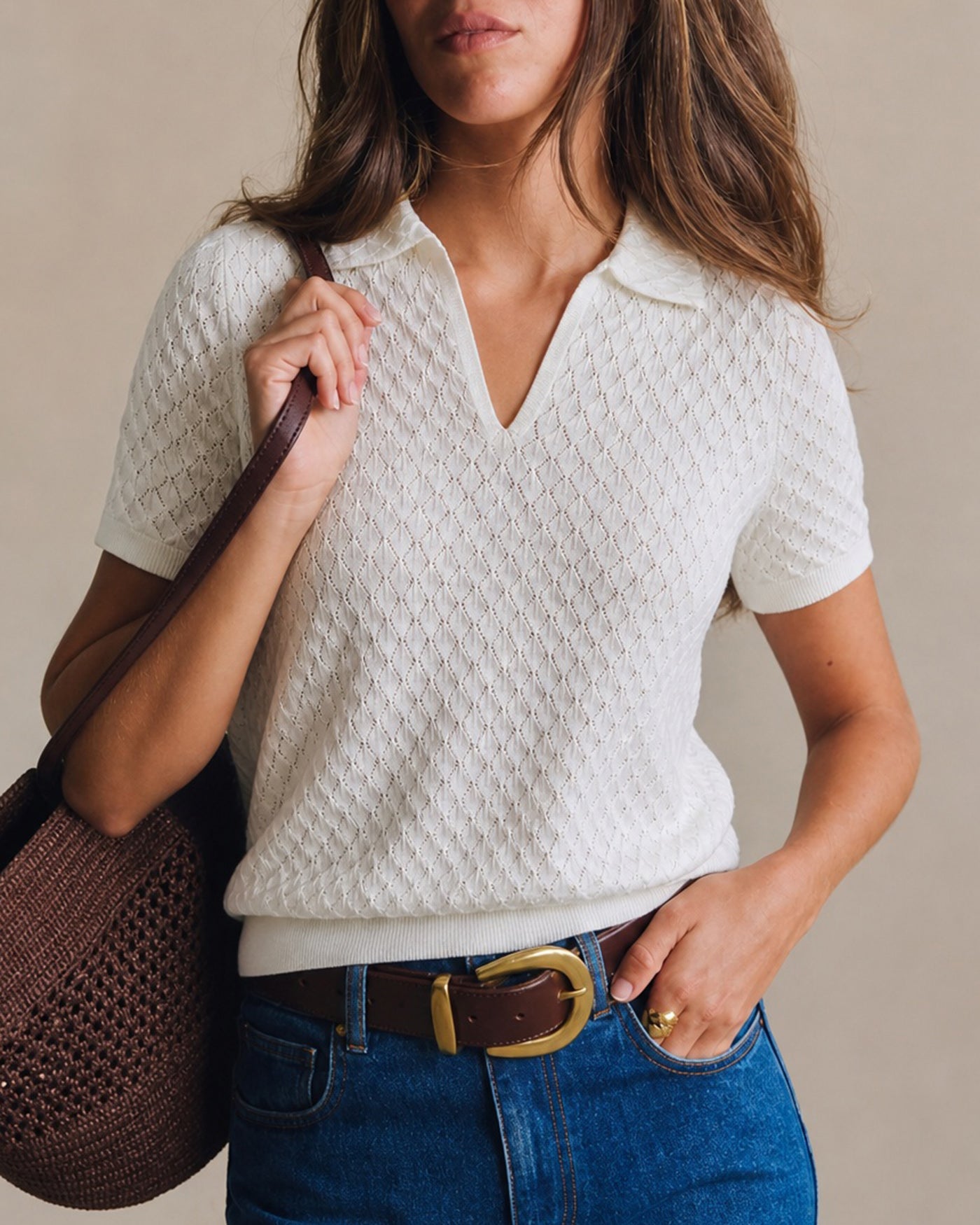 Women's Viscose Knit Sweater White Tops - RIHOAS