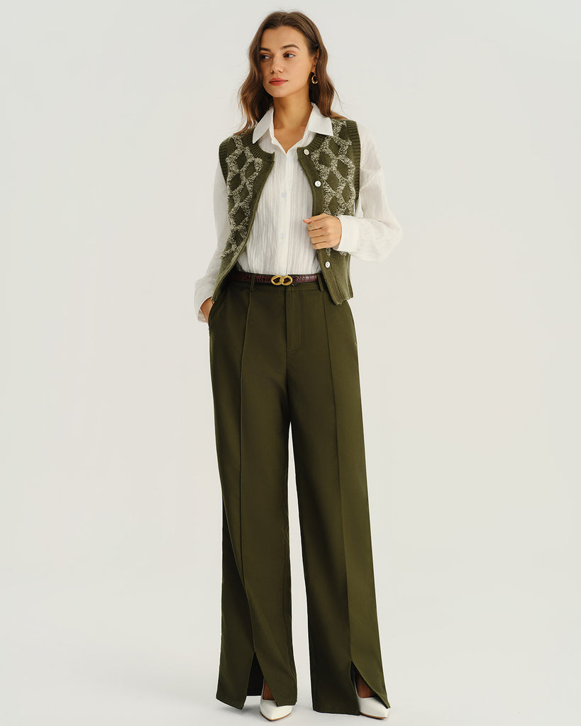 Women's Woolen Acrylic Vest Green Tops - RIHOAS