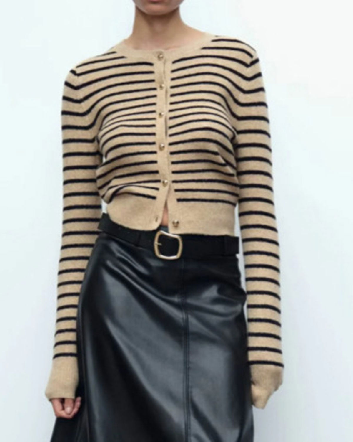 Women's Woolen Polyester Cardigan Khaki Tops - RIHOAS