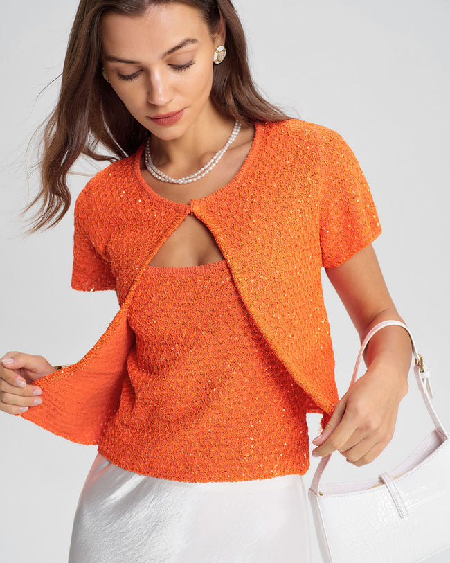 Women's Woolen Polyester Cardigan Orange Tops - RIHOAS