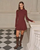 Women's Woolen Polyester Sweater Dress Coffee Dresses - RIHOAS