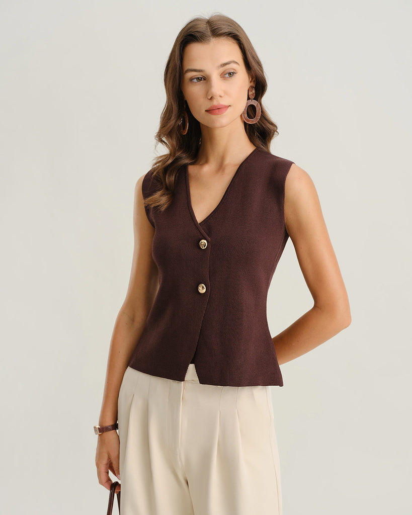 Women's Woolen Polyester Top Brown Tops - RIHOAS
