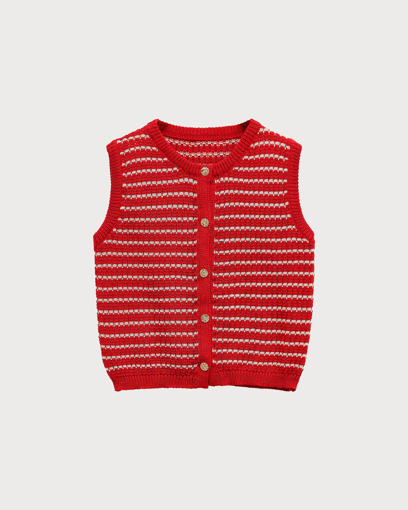 Women's Woolen Polyester Vest Red Tops - RIHOAS