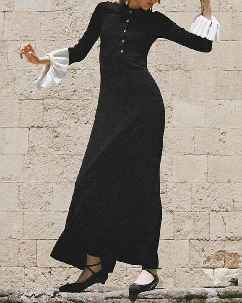 Women's Woolen Viscose Sweater Dress Black Dresses - RIHOAS