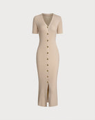 Women's Woolen Viscose  Sweater Dresses Apricot Dresses - RIHOAS
