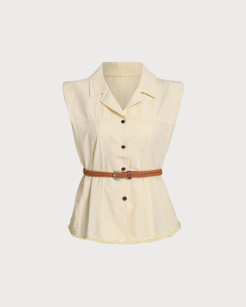 Women's Woven Cotton-Linen Shirt Yellow Tops - RIHOAS