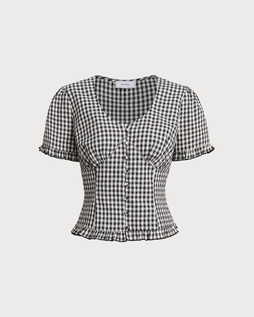 Women's Woven Cotton Blouses Black Tops - RIHOAS