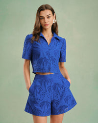 Women's Woven Cotton Blouses Blue Tops - RIHOAS