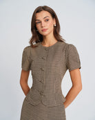 Women's Woven Cotton Blouses Brown Tops - RIHOAS