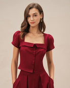 Women's Woven Cotton Blouses Red Tops - RIHOAS