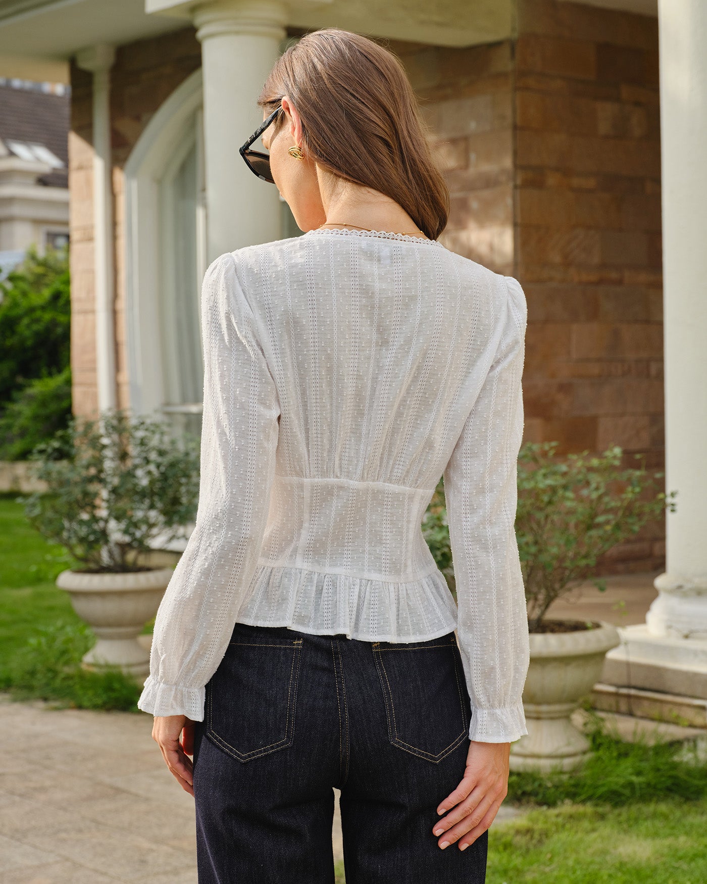 White Square Neck Textured Blouse 05