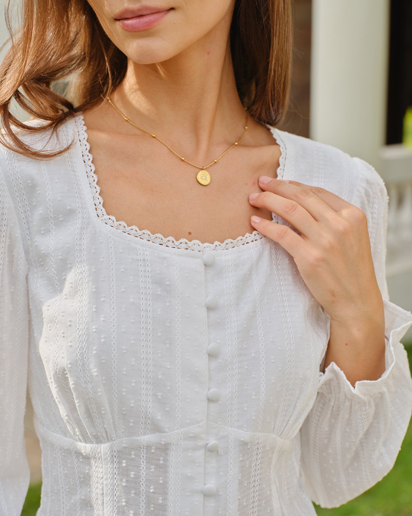 White Square Neck Textured Blouse 02