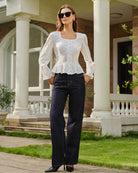 White Square Neck Textured Blouse 04