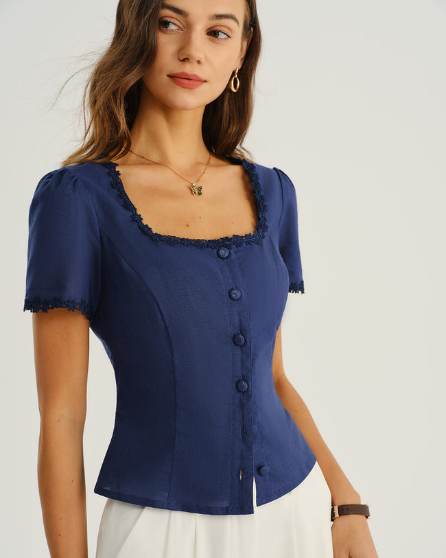 Women's Woven Cotton Blouses Tops - RIHOAS