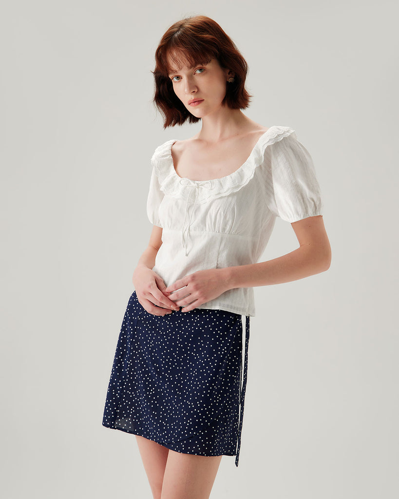 Women's Woven Cotton Blouses White Tops - RIHOAS