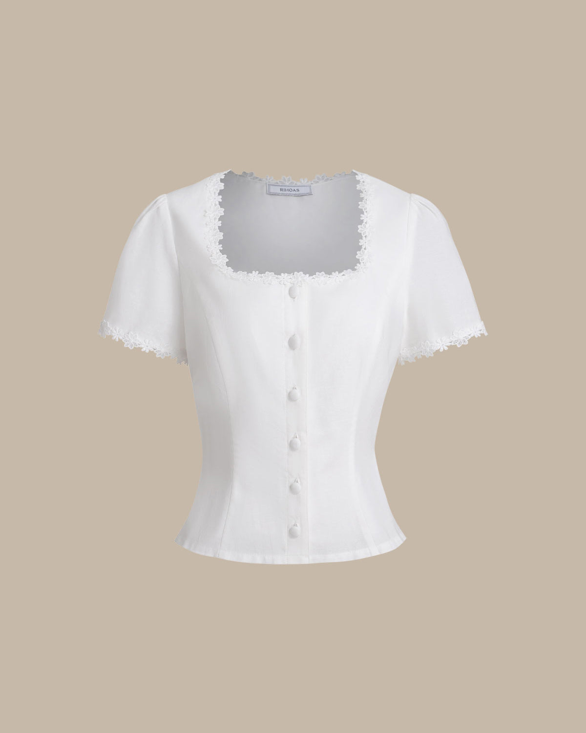Women's Woven Cotton Blouses White Tops - RIHOAS