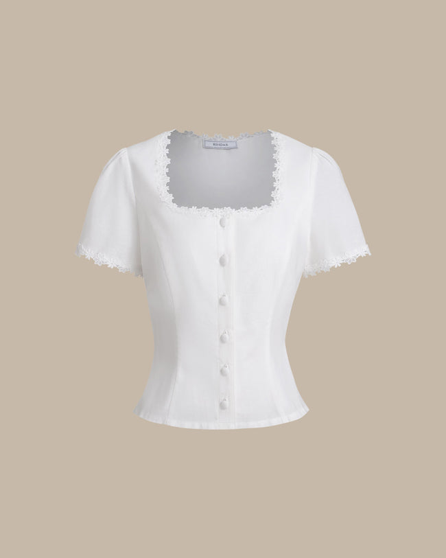 Women's Woven Cotton Blouses White Tops - RIHOAS