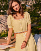 Women's Woven Cotton Blouses Yellow Tops - RIHOAS