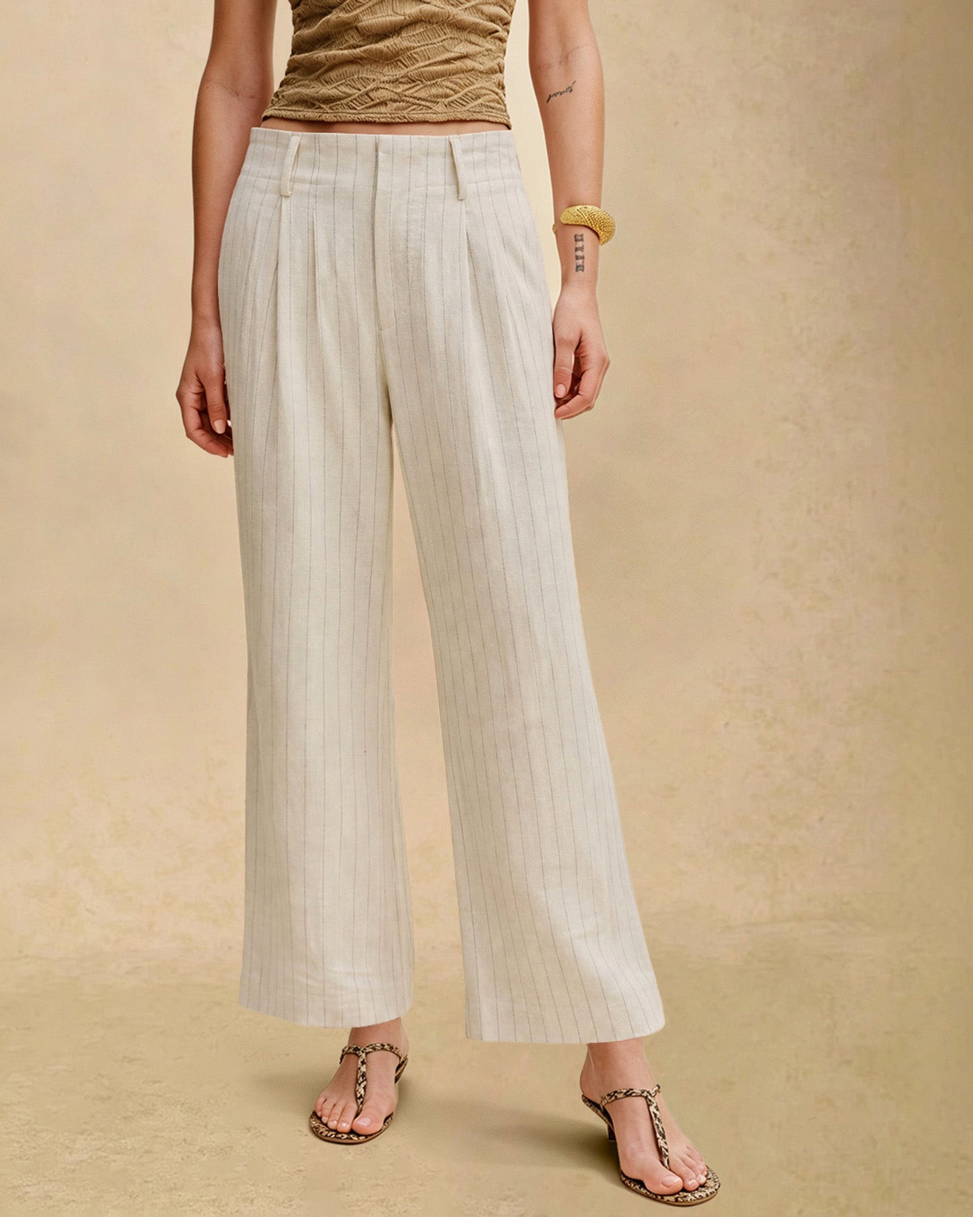Women's Woven Cotton Casual Pants Apricot Bottoms - RIHOAS
