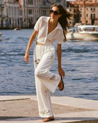 Women's Woven Cotton Casual Pants Bottoms - RIHOAS